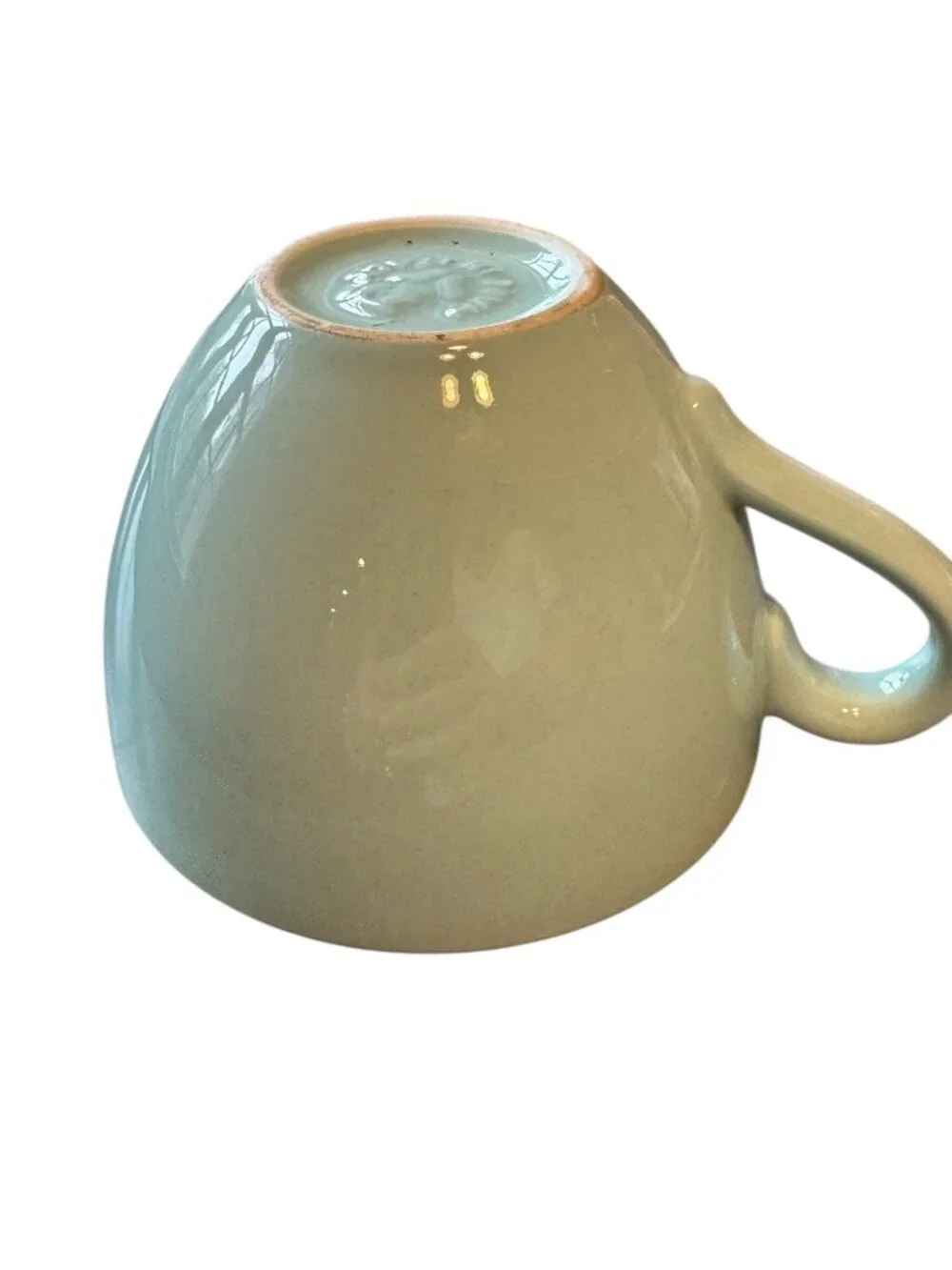 Vintage Italian Ceramic Coffee Cup With Light Blue Glaze & Brown Rim - 3